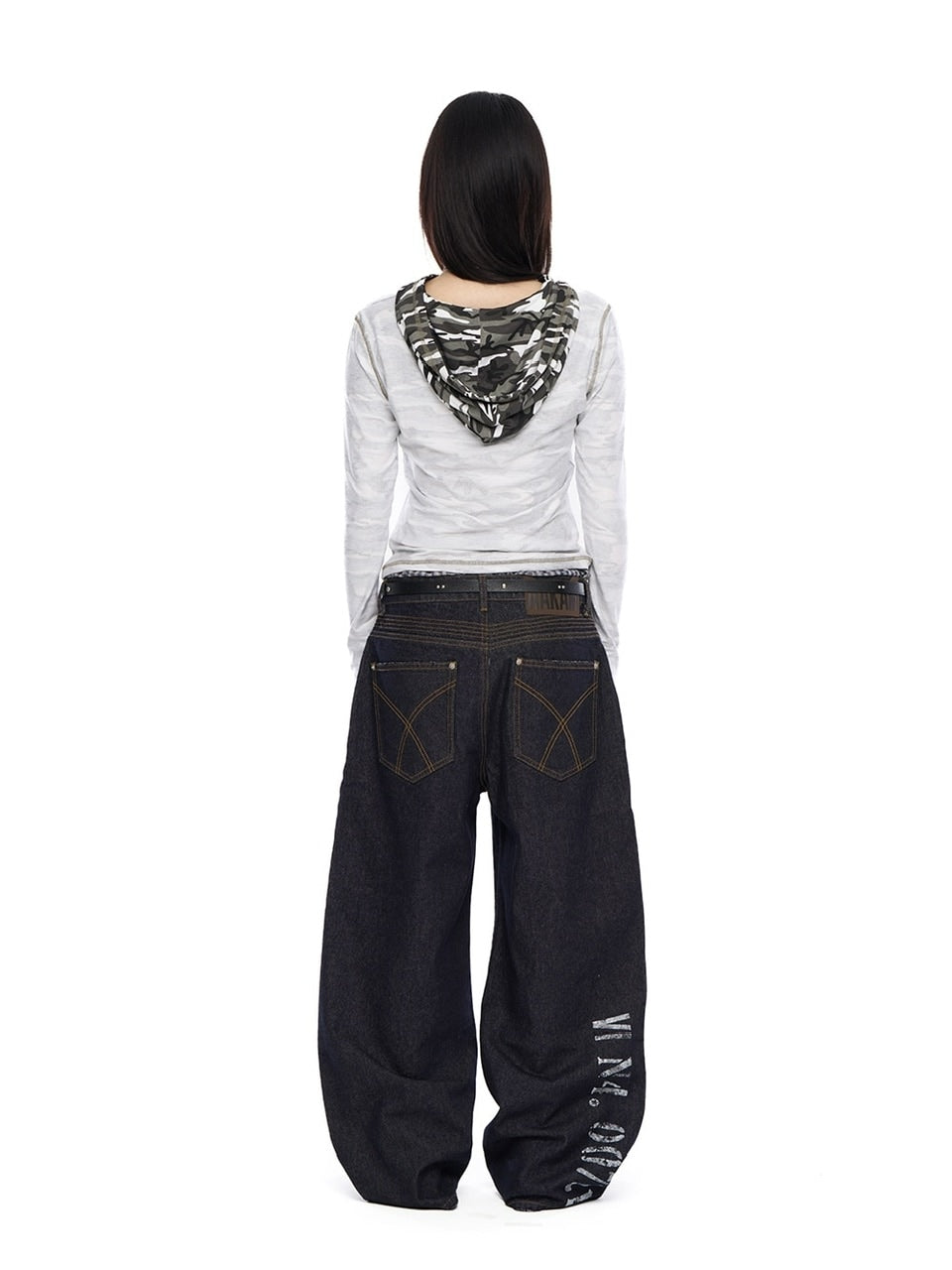 【AAKAM】Camo Contrast Hooded Long Sleeve