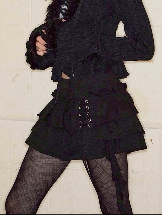 【NOT KNOWING】3 Tiered Lace-Up Ruffle Skirt / 【ノットノーイング】３ティアードレースアップラッフルスカート