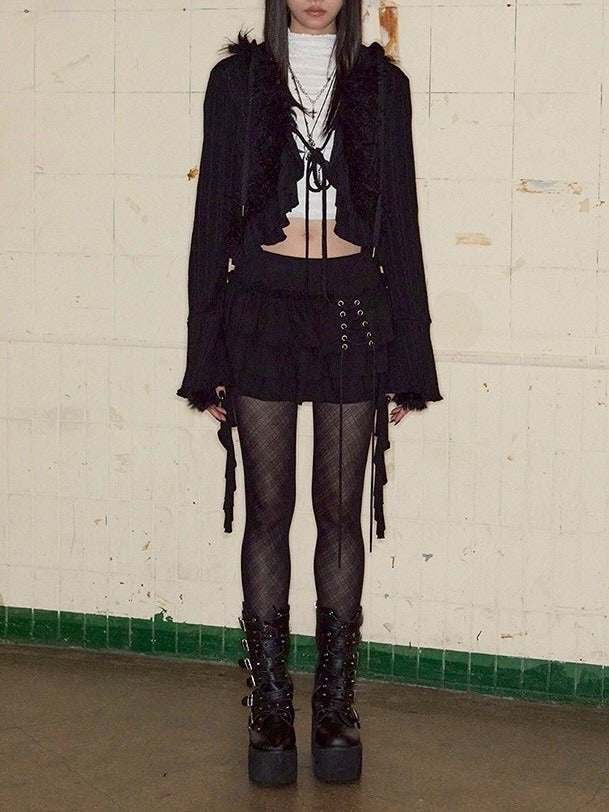 【NOT KNOWING】Hairy Fur Hood Cardigan / 【ノットノーイング】ヘアリーファーフードカーディガン