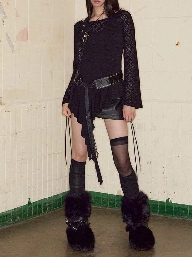 【NOT KNOWING】Belted Halter Ruffle Top / 【ノットノーイング】ベルトホルターラッフル長袖Ｔシャツ