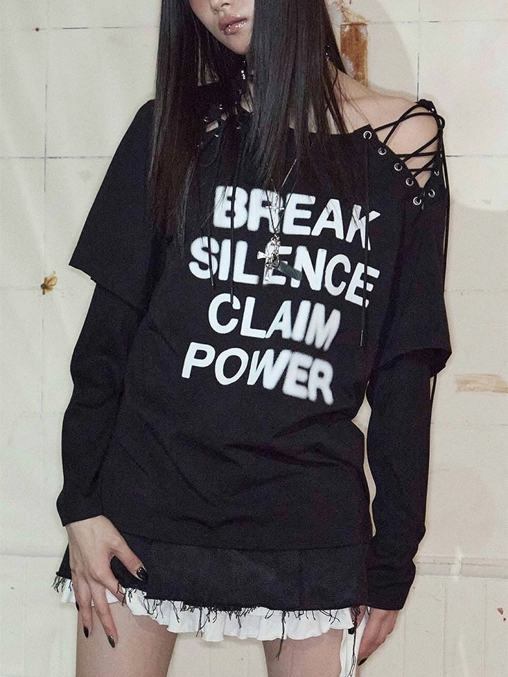 【NOT KNOWING】Lace-Up Layered Top / 【ノットノーイング】レースアップレイヤード長袖Ｔシャツ