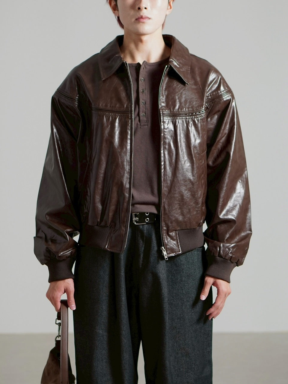 受注制【Chikashitsu +】round stitch non-leather jacket / 【チカシツプラス】ラウンドステッチノンレザージャケット (2color)