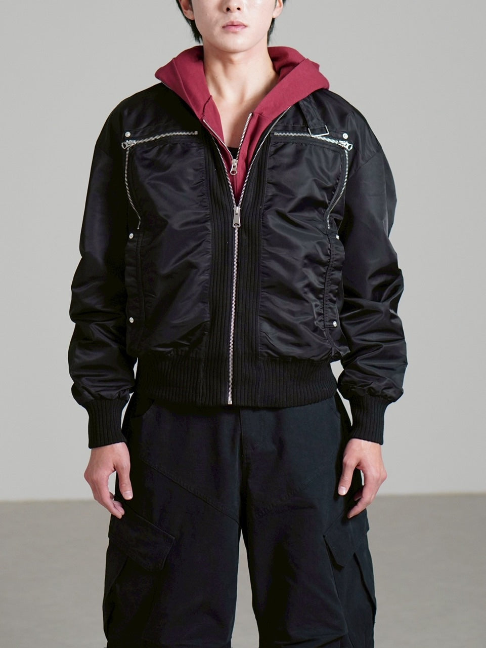 受注制【Chikashitsu +】zip up design bomber blouson / 【チカシツプラス】ジップアップデザインボンバーブルゾン