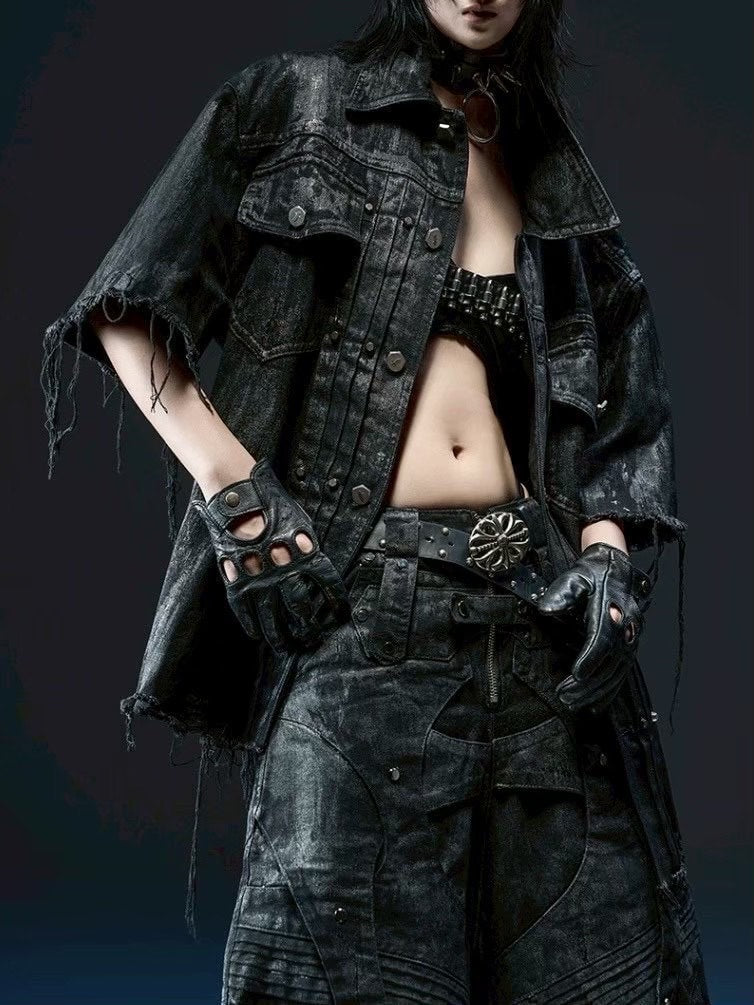 1/2 20:00再販【RICH】Knight Wide Waxed Shirt / 【リッチ】クロスバック半袖デニムシャツ