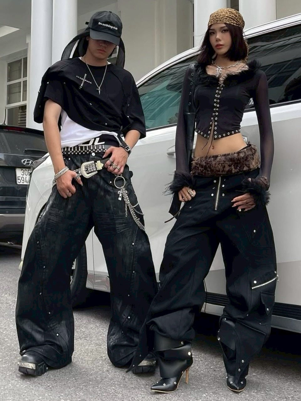 【RICH】Riveted Cross Over T-shirt / 【リッチ】リベットクロスオーバーサイズ半袖Tシャツ