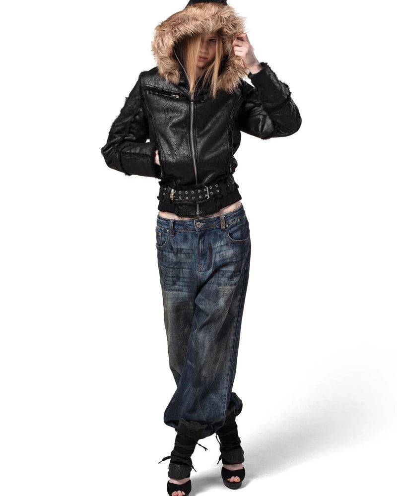 【RACER WORLDWIDE】Sheep Skin Jacket / 【レーサーワールドワイド】ベルテッドジップファージャケット
