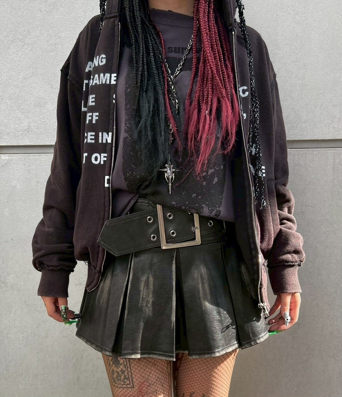 【Never mind the XU】belt pleats leather skirt / 【ネバーマインドザエックスユー】ベルト付きプリーツレザーミニスカート (2color)