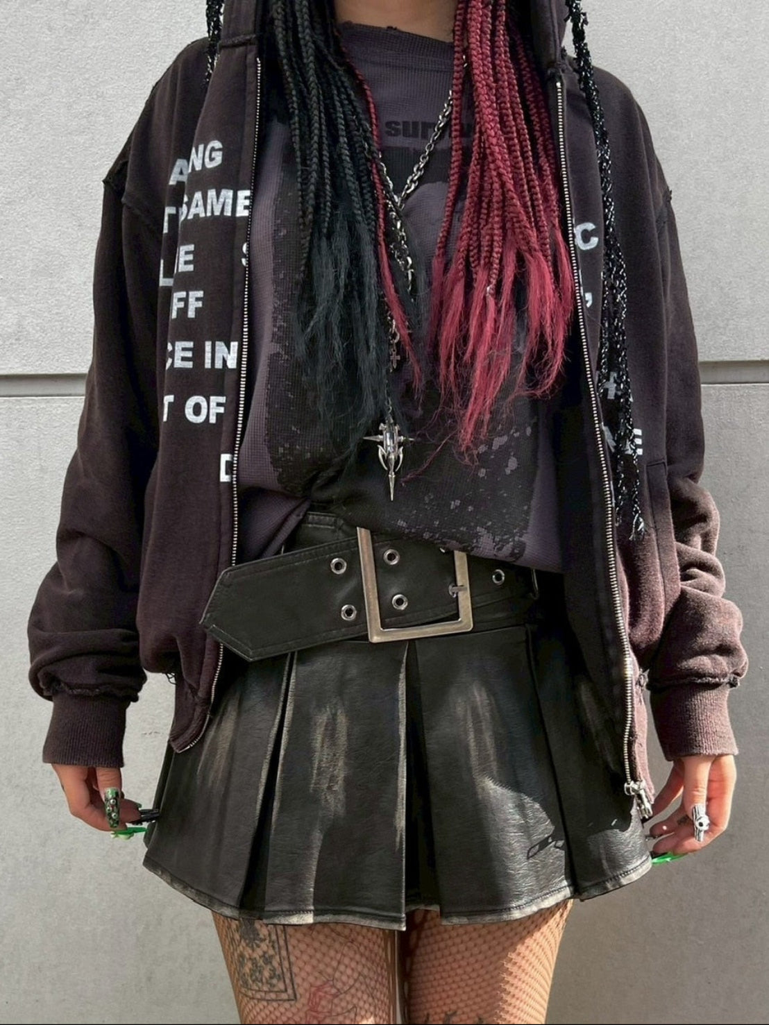 【Never mind the XU】belt pleats leather skirt / 【ネバーマインドザエックスユー】ベルト付きプリーツレザーミニスカート (2color)