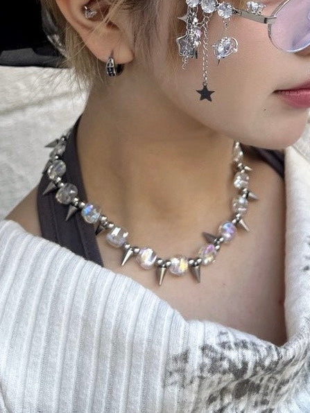 【Never mind the XU】clear stone studs necklace / 【ネバーマインドザエックスユー】クリアストーンスタッズネックレス