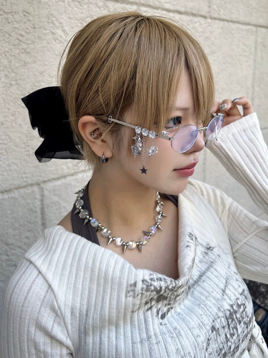 【Never mind the XU】clear stone studs necklace / 【ネバーマインドザエックスユー】クリアストーンスタッズネックレス