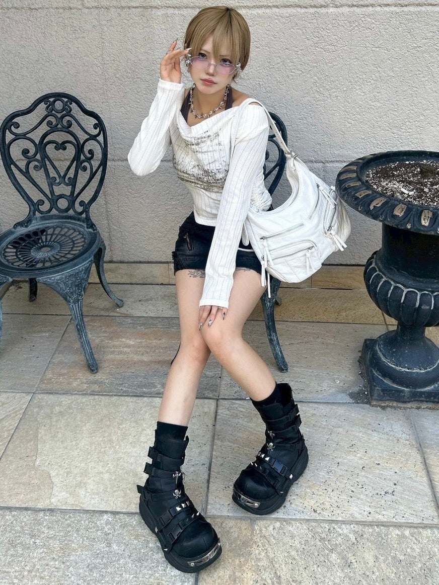 【Never mind the XU】damage denim skirt / 【ネバーマインドザエックスユー】ダメージデニムスカート (2color)