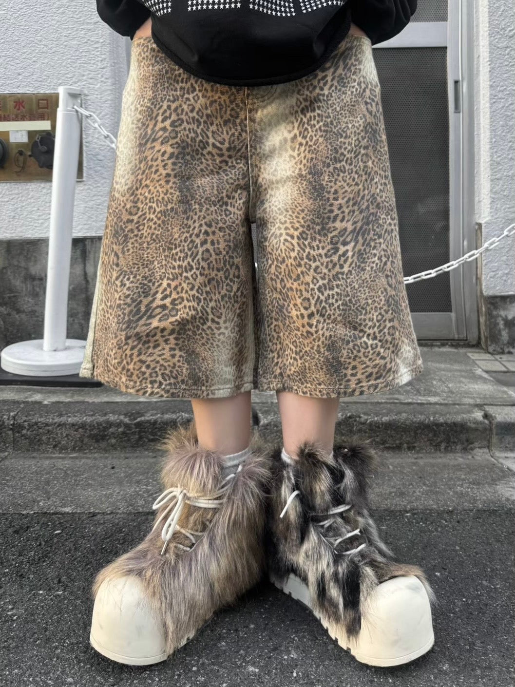 【Never mind the XU】leopard half pants / 【ネバーマインドザエックスユー】レオパードハーフパンツ (2color)