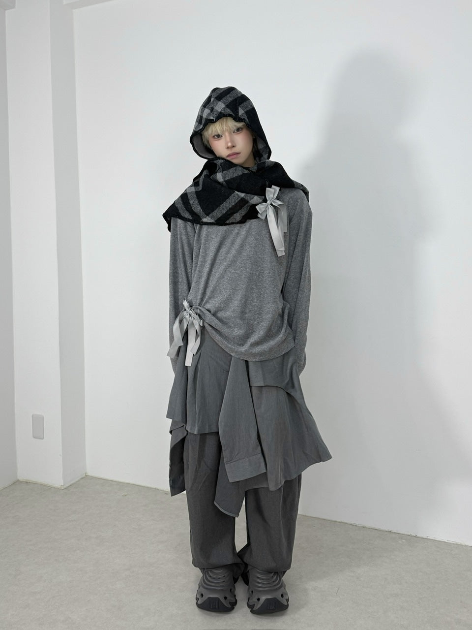 国際配送【Nerd out XU】knit hood muffler / 【ナードアウトエックスユー】ニットフードマフラー (2color)