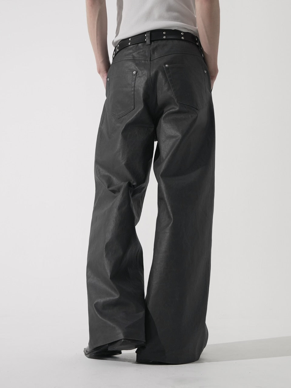 【CS】coated wide denim pants(dark gray)