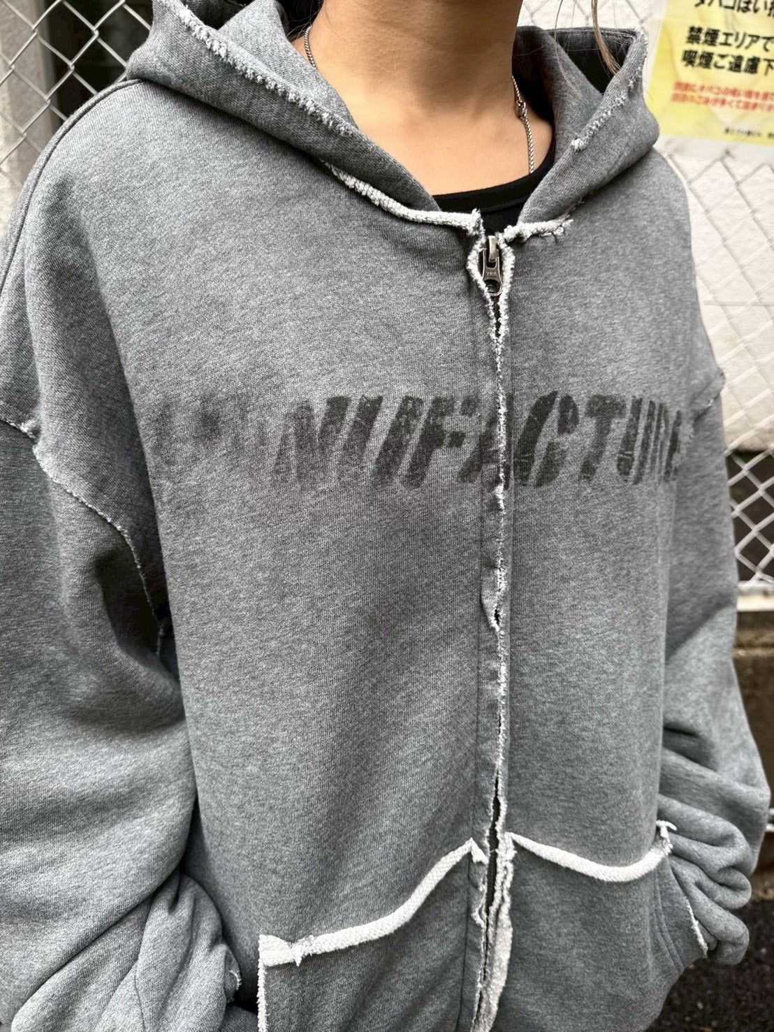 【Never mind the XU】damage oversized zip up hoodie / 【ネバーマインドザエックスユー】ダメージオーバーサイズジップアップパーカー