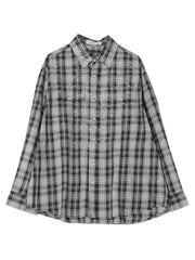 【Never mind the XU】rhinestone check shirt / 【エックスユードッグ】ラインストーンチェック長袖シャツ (2color)