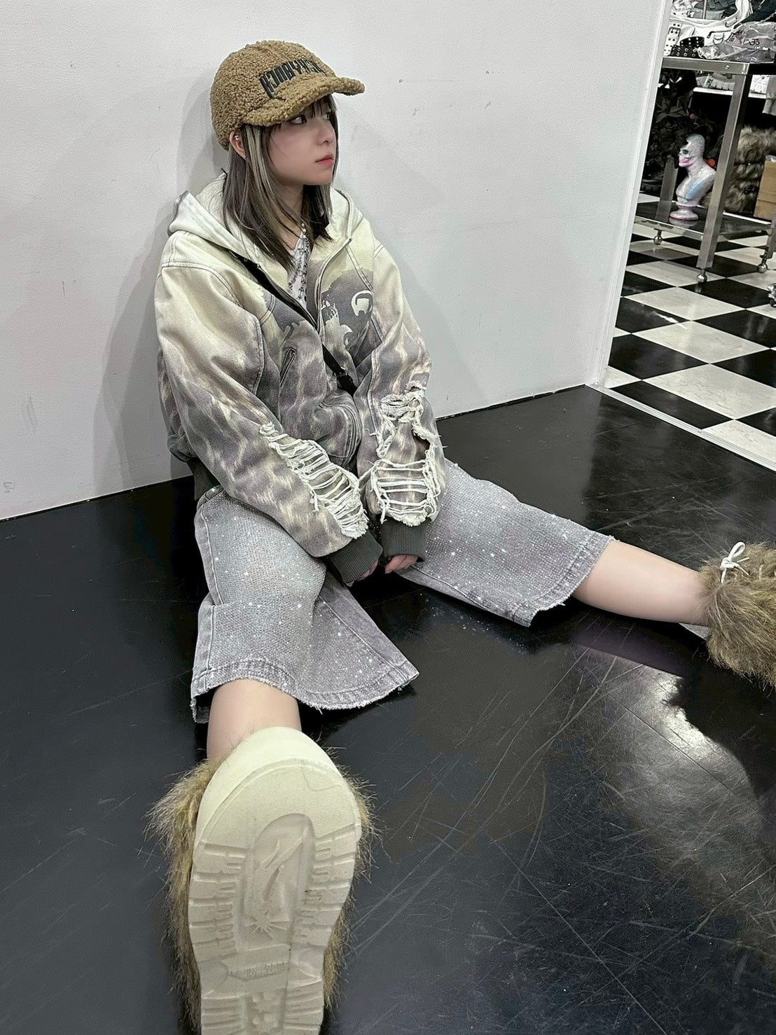 【Never mind the XU】rhinestone half pants/ 【ネバーマインドザエックスユー】ラインストーンハーフパンツ