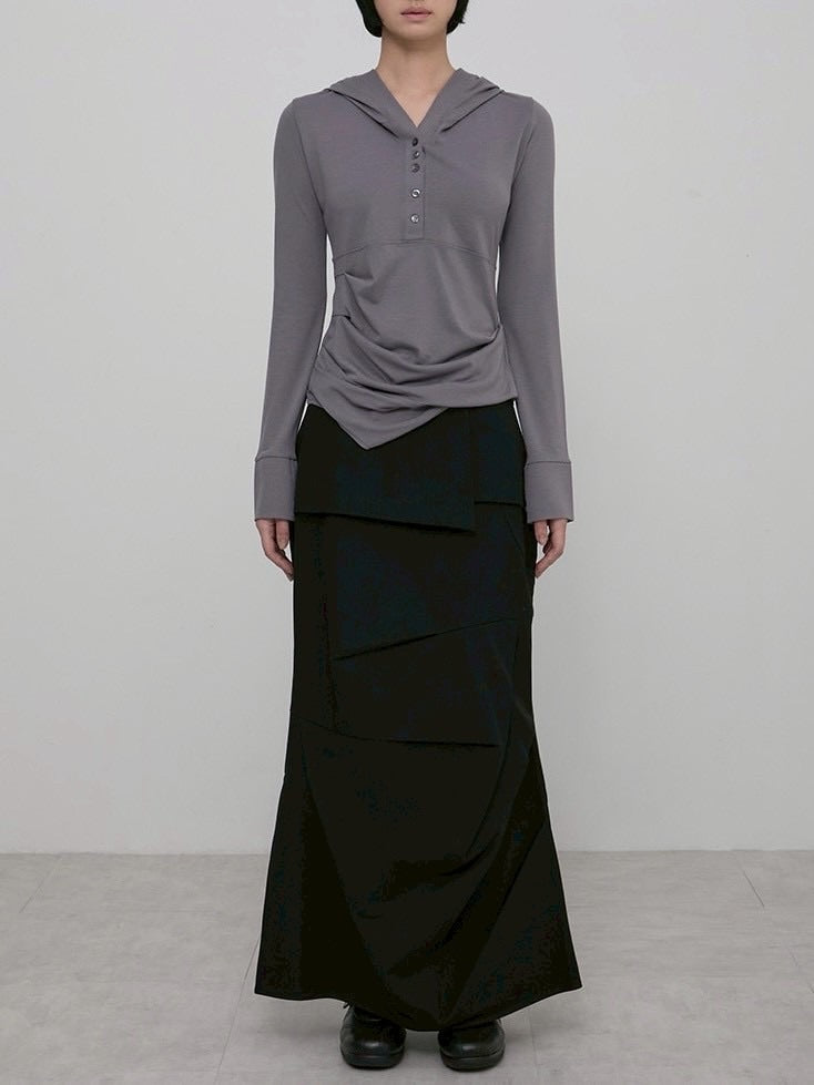 【FLAREUP】Asymmetrical Draped Hoodie / 【フレアアップ】アシンメトリードレープフードロングTシャツ