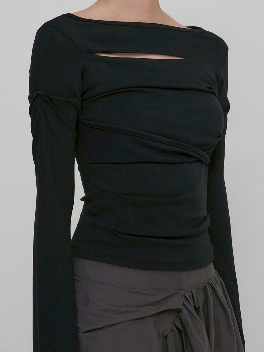 【FLAREUP】Asymmetrical Draped Long Sleeve / 【フレアアップ】アシンメトリードレープ長袖Ｔシャツ