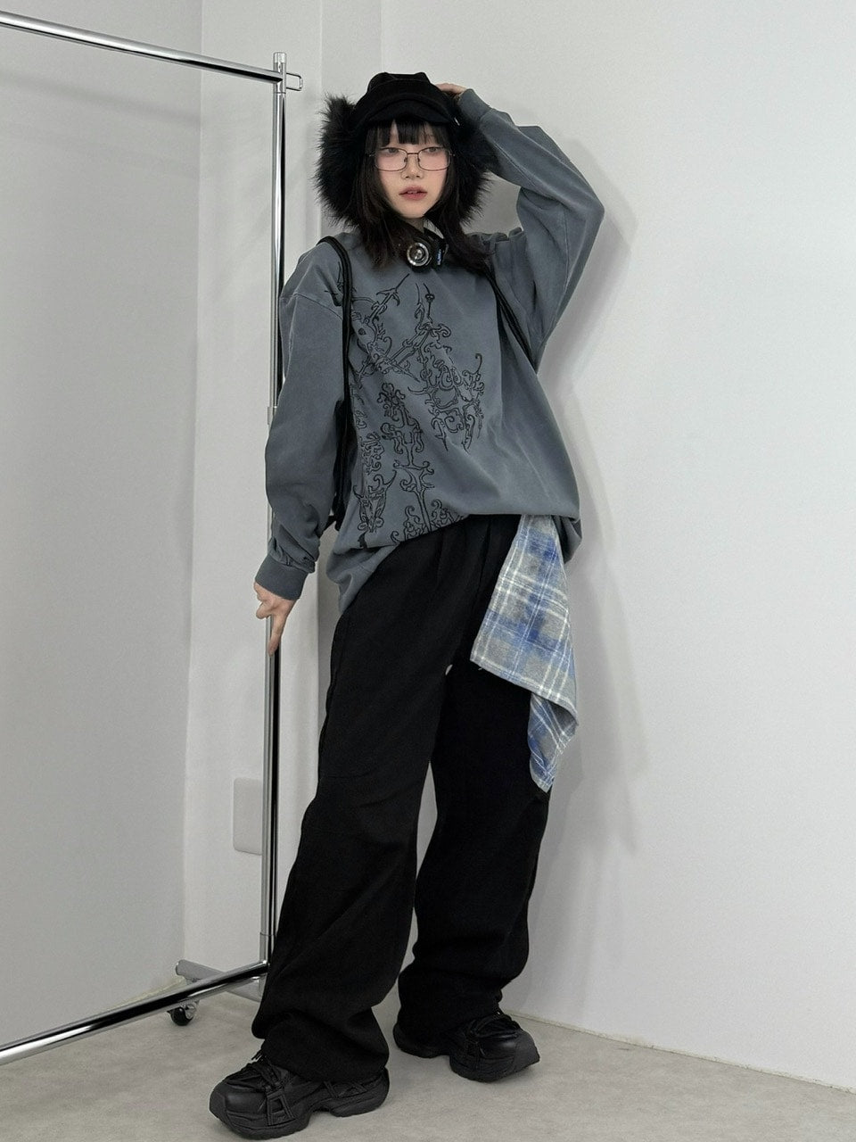 国際配送【Nerd out XU】waist scarf denim wide pants