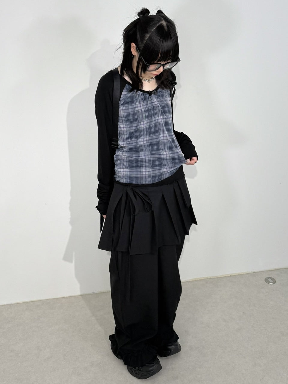 国際配送【Nerd out XU】pleats layered skirt pants set (2color)