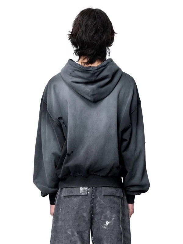 【The Boy Has No Patience】Knife-Cut Destruction Spray-Colored Sweatshirt / 【ザボーイハズノーペーシェンス】グラフィックスプレーカラープルオーバーパーカー