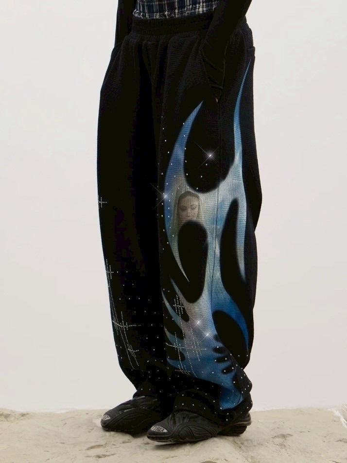 【DND4DES】Saint-M?・re De R?・ches Double-Waist Sweatpants /【ディーエヌディーフォーデス】ダブルウエストラインストーンスウェットパンツ