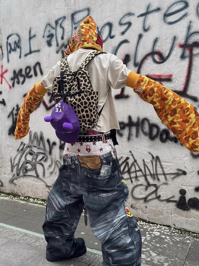 【DND4DES】Double Waist Badge All-Over Print Pants /【ディーエヌディーフォーデス】ダブルウエストプリントデニムパンツ
