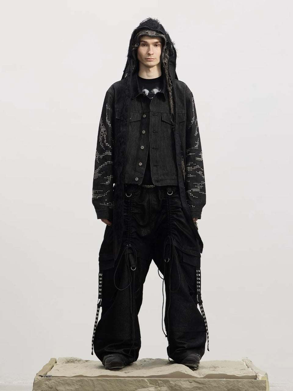 【DND4DES】Drawn Silver Silk Sharp Dance Pants /【ディーエヌディーフォーデス】ベルトシャーリングデニムパンツ