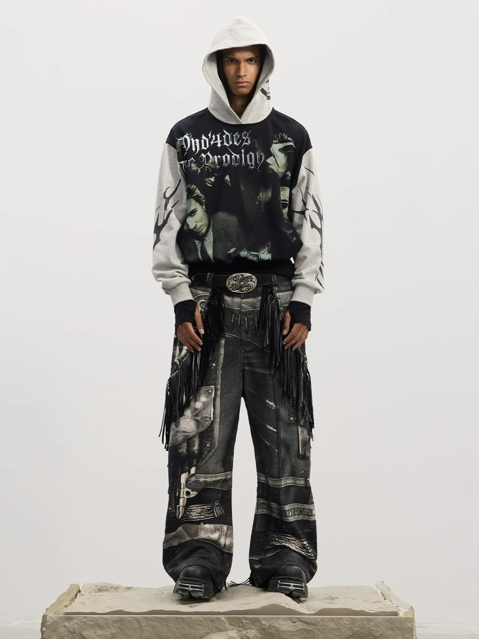 【DND4DES】Double Gun Tassel Full Printed Pants /【ディーエヌエスアール】 タッセルチェーンプリントデニムパンツ