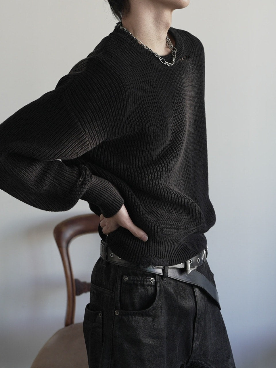 【CHIKASHITSU PLUS HIGH】Cropped spray dyeing knit