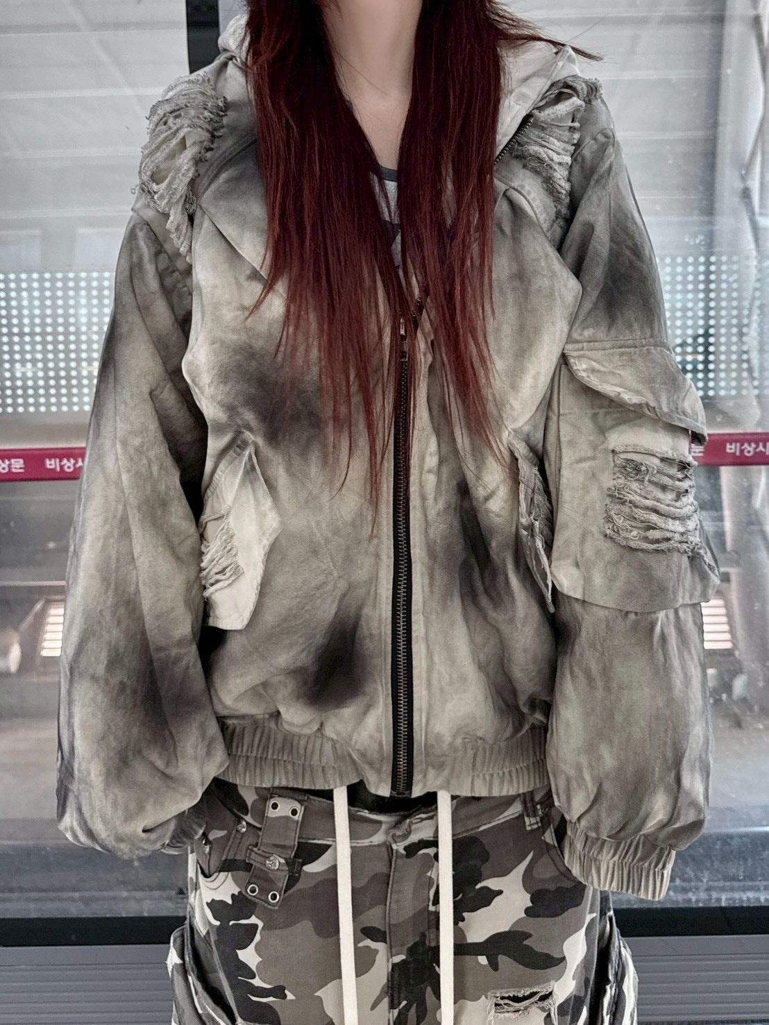 受注制【Never mind the XU】damage hood jacket / 【ネバーマインドザエックスユー】ダメージフードジャケット