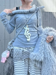 受注制【nmtc +】fur one shoulder long sleeve / 【エヌエムティーシープラス】ファーワンショルダー長袖Tシャツ (3color)