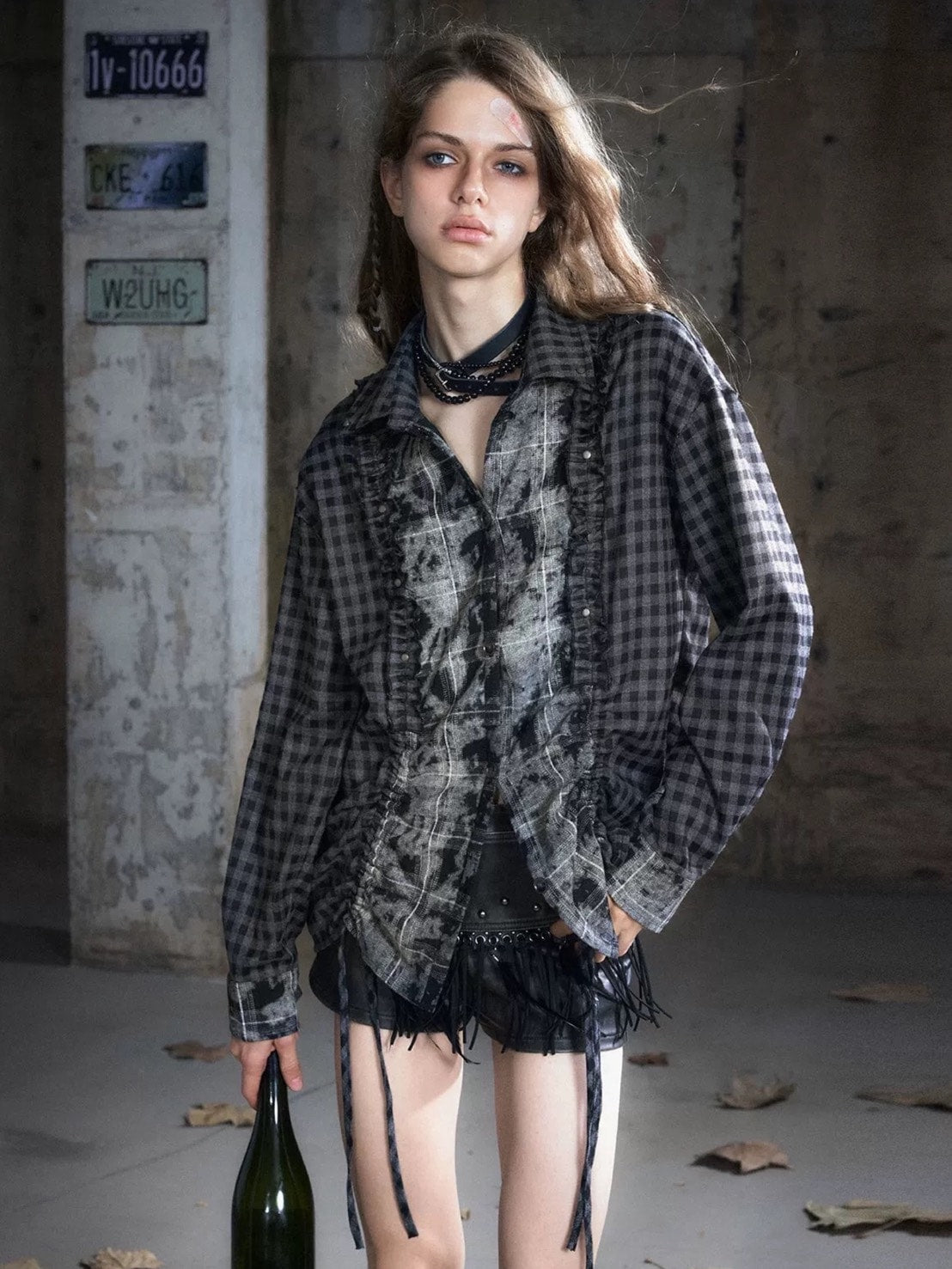 【Cest Nous】Plaid Patchwork Blouse / 【セヌー】パッチワークフリルシャツ