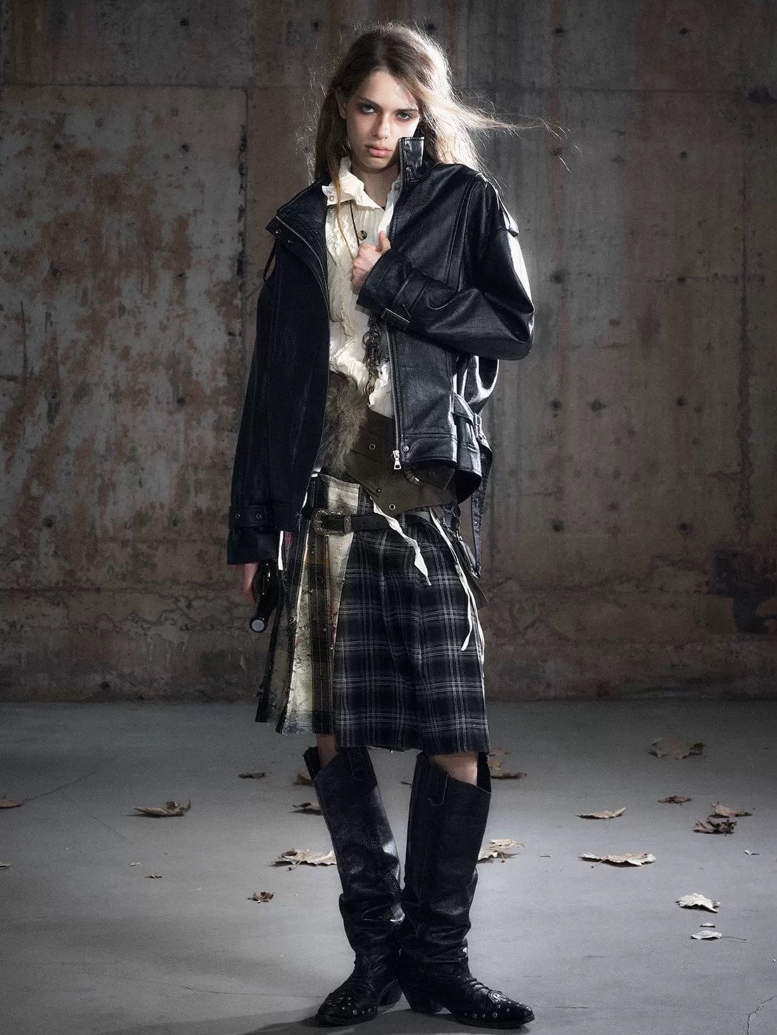 【Cest Nous】Plaid Pleated Skirt / 【セヌー】レイヤードデザインベルトプリーツスカート
