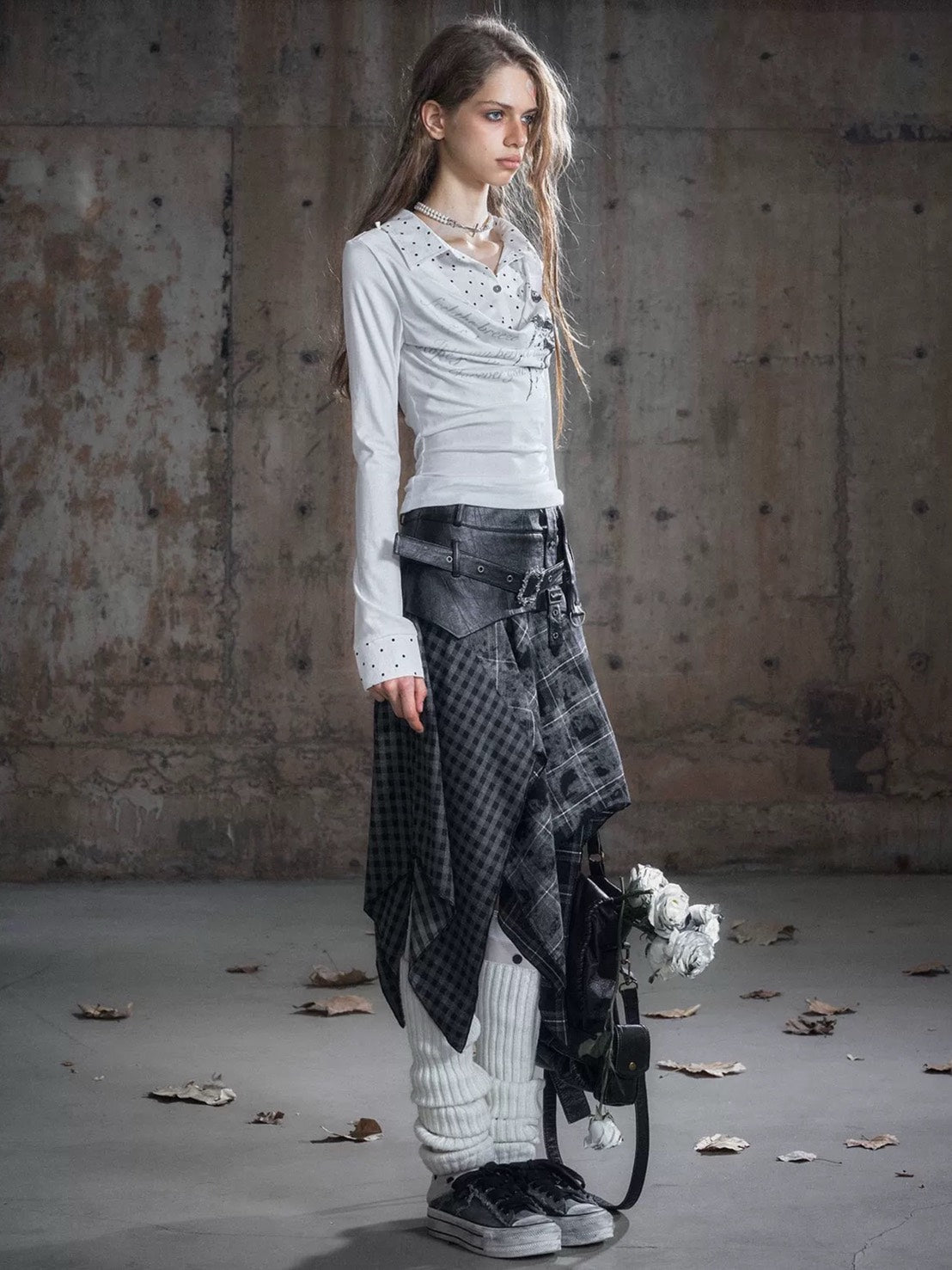 【Cest Nous】Belted Plaid Skirt / 【セヌー】ベルトアシンメトリースカート