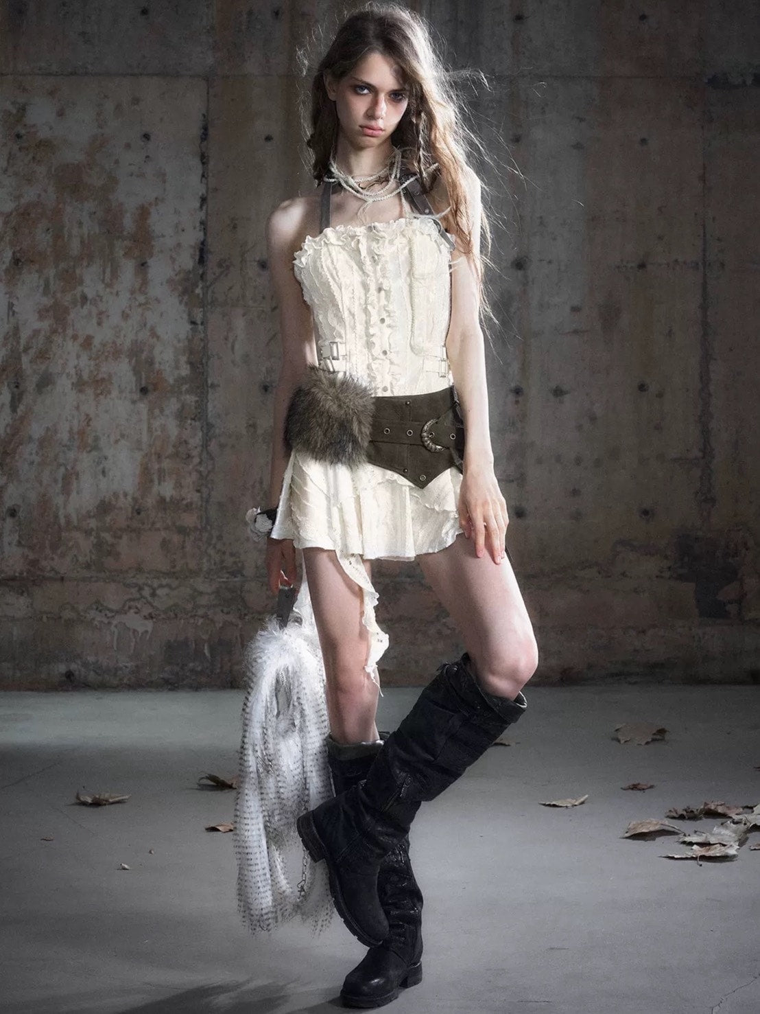 【Cest Nous】Brown Waist Belt / 【セヌー】ポケット付きファーポイントベルト