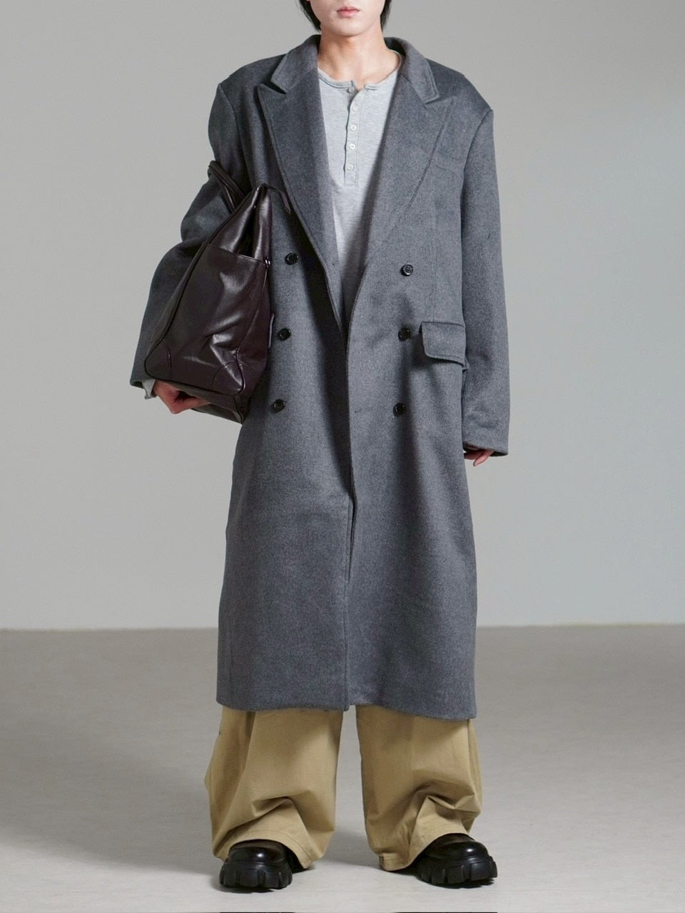 受注制【Chikashitsu +】overfit cashmere blend double long coat / 【チカシツプラス】オーバーフィットカシミヤブレンドダブルロングコート (3color)