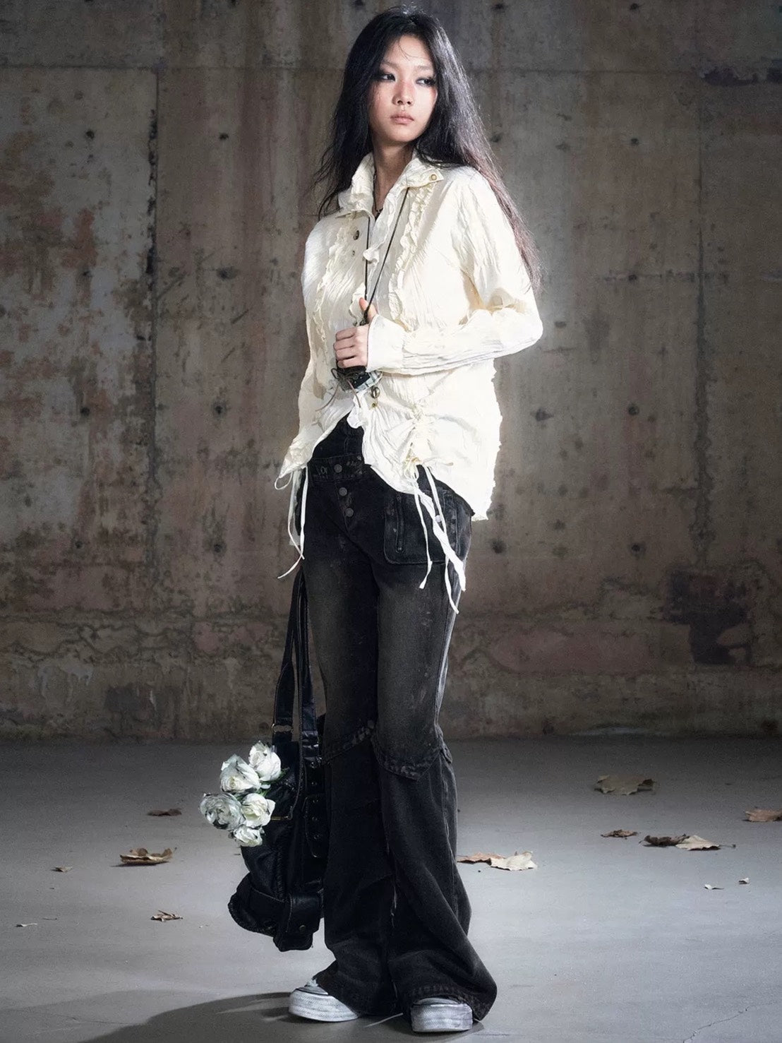 【Cest Nous】Dirty Wash Double Waist Jeans / 【セヌー】ダーティーウォッシュダブルウエストデニムパンツ"