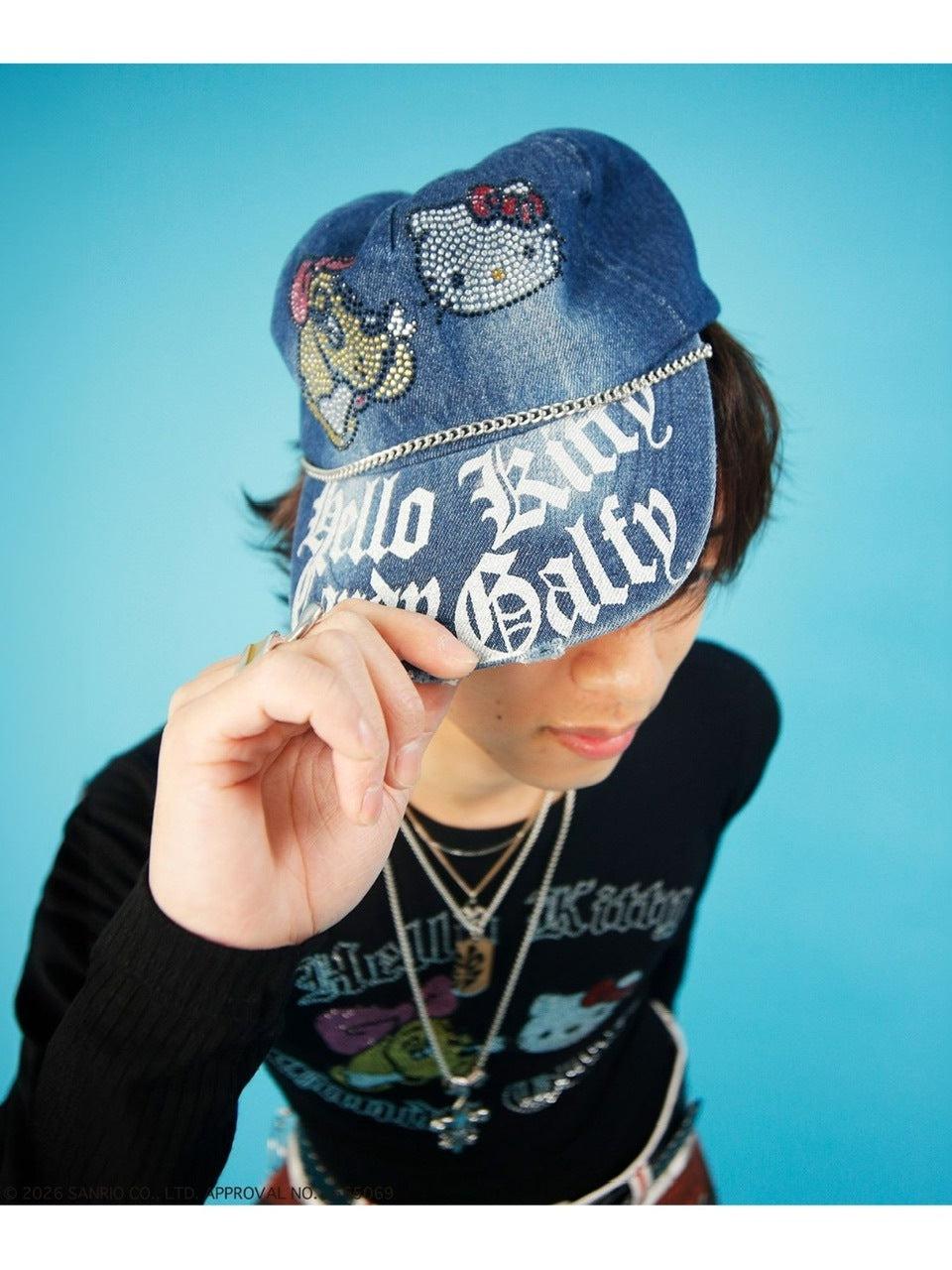 【GALFY×KITTY】キラキラデニムキャップ / 【ガルフィー×キティー】キティラインストーンデニムキャップ