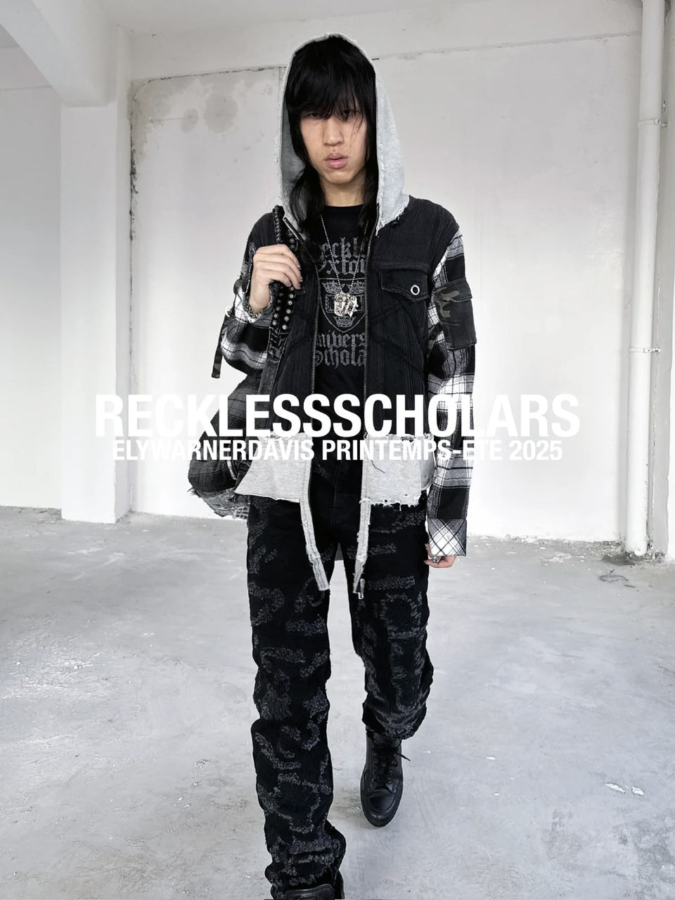 【Reckless Scholars】RE:WORK DENIM FLANNEL TRYCKER / 【レックレス スカラーズ】チェックスリーブレイヤードデニムジップパーカー