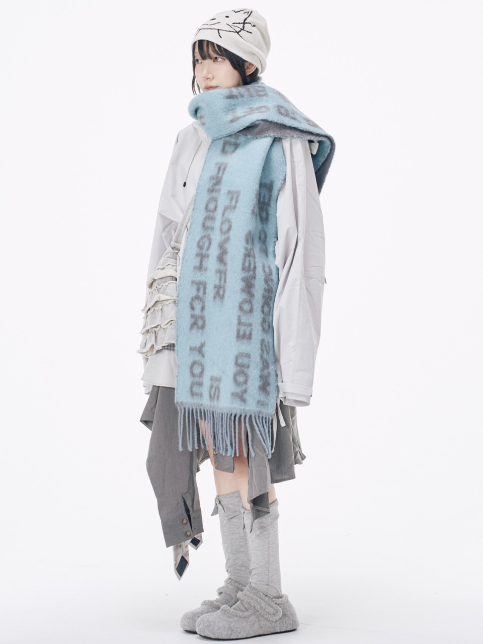 国際配送【Nerd out XU】drawing neko beanie / 【ナードアウトエックスユー】ドローイングネコニット帽 (2color)