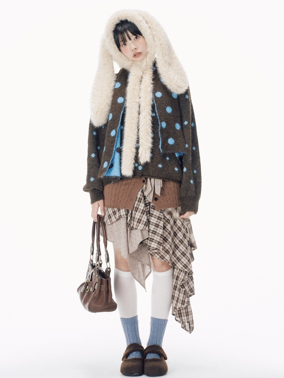 国際配送【Nerd out XU】dot muffler Knit cardigan / 【ナードアウトエックスユー】ドットマフラーニットカーディガン