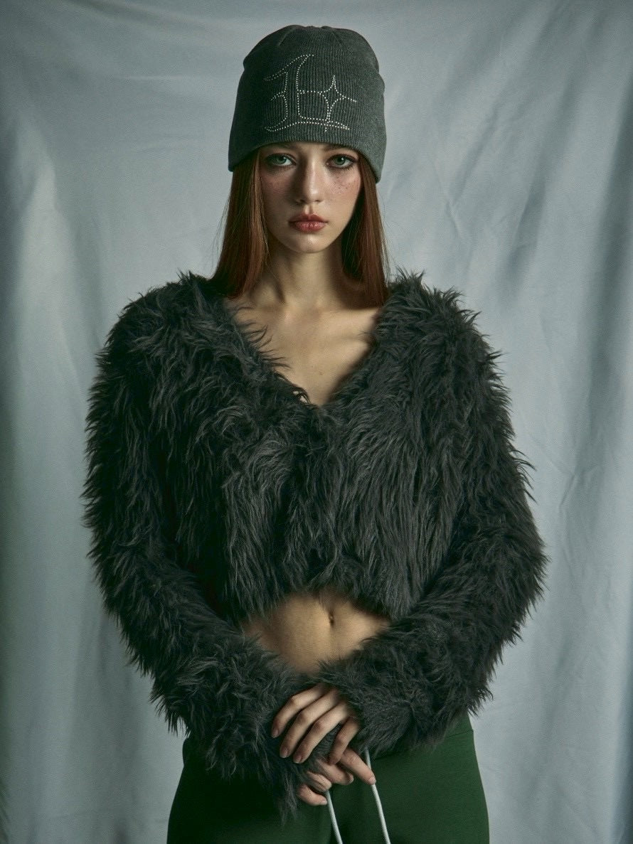 【GATELESS】FUR LIKE CROPPED CARDIGAN / 【ゲートレス】ファーライククロップドカーディガン