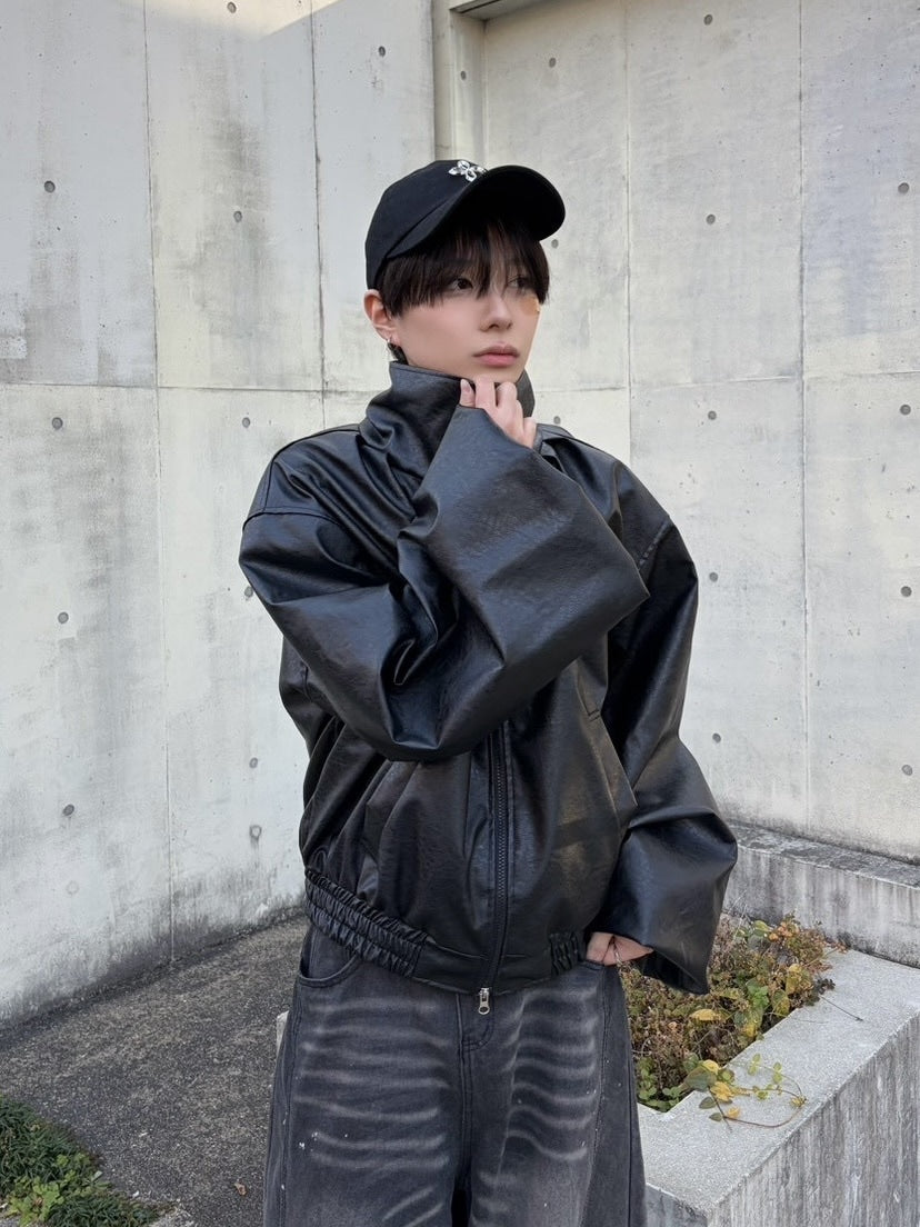 受注制【LUV CODE】high neck leather jacket