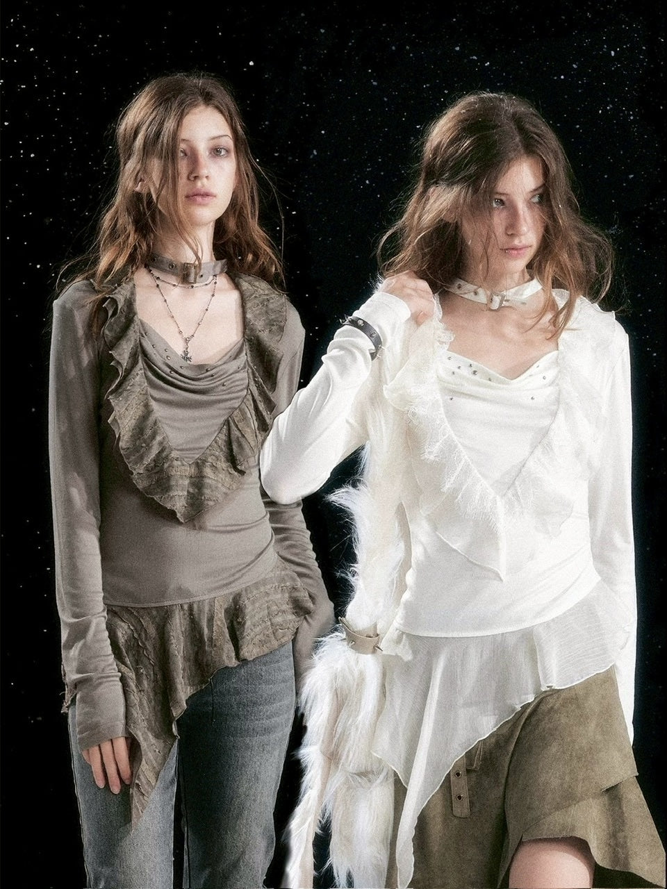 【Cest Nous】Ruffle hem top / 【セヌー】チョーカー付きアシンメトリーフリルトップス