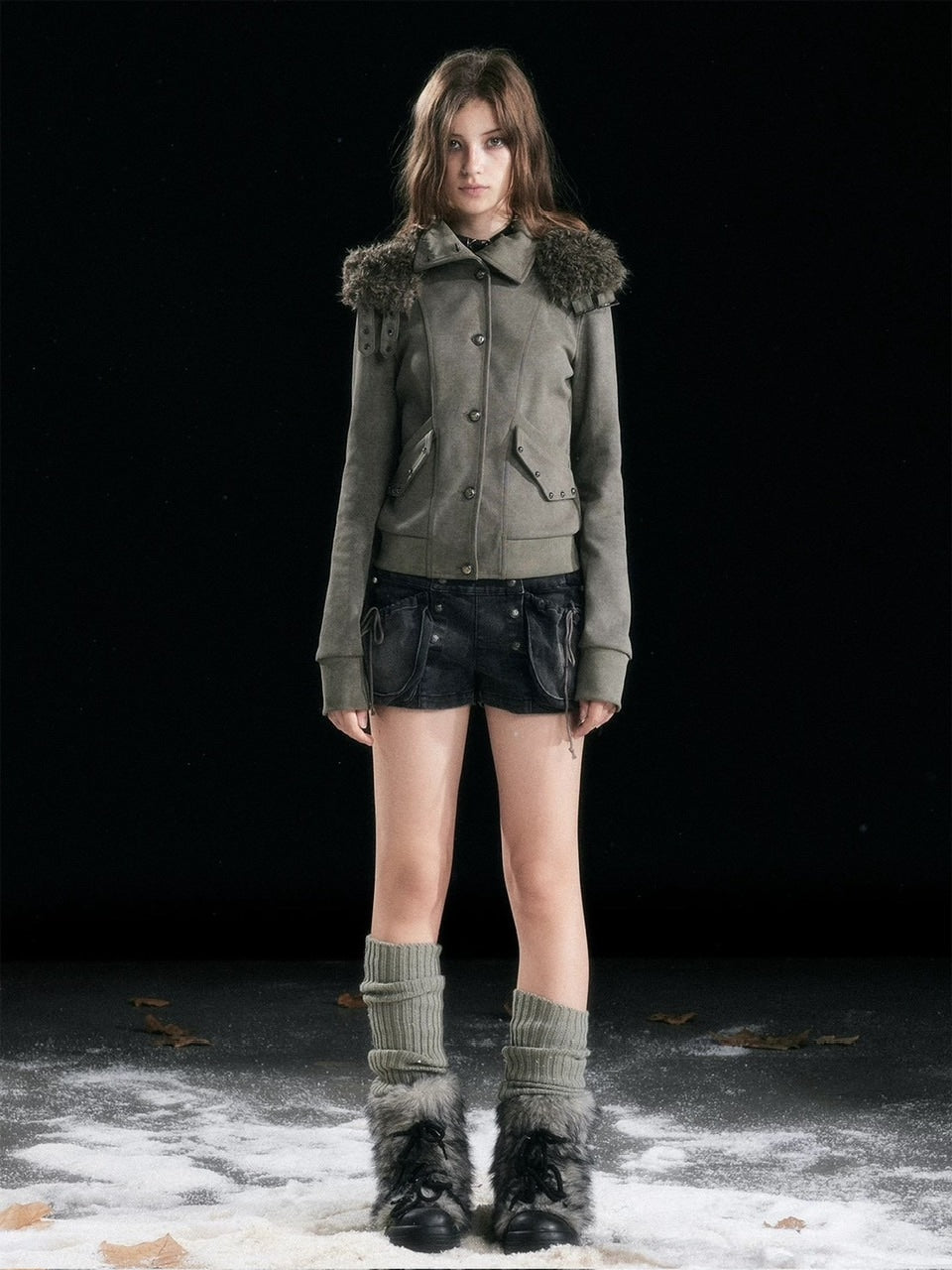 【Cest Nous】Fur-hooded button jacket / 【セヌー】ファーフードボタンジャケット