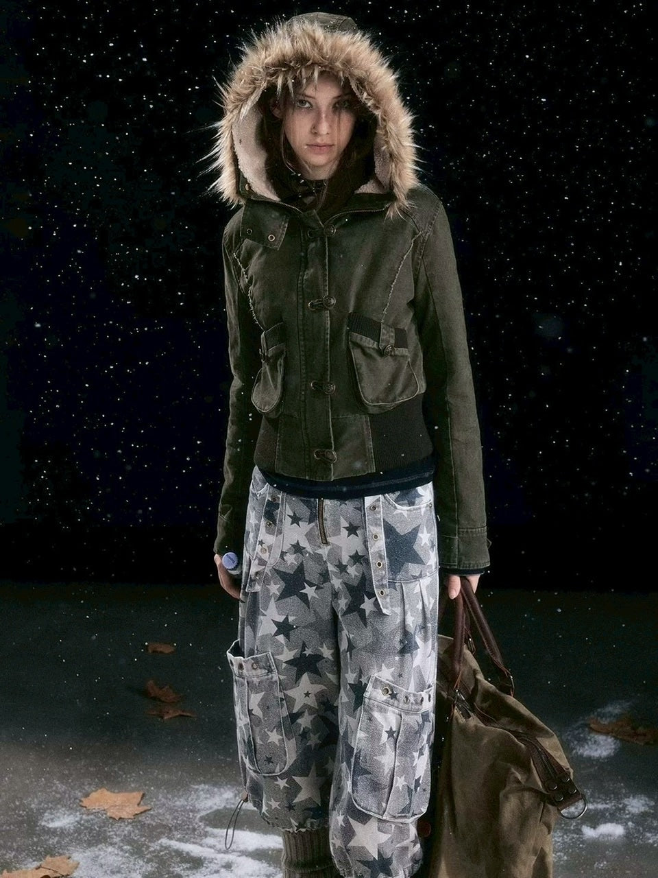 【Cest Nous】Military green washed jacket / 【セヌー】ファーフードミリタリージャケット