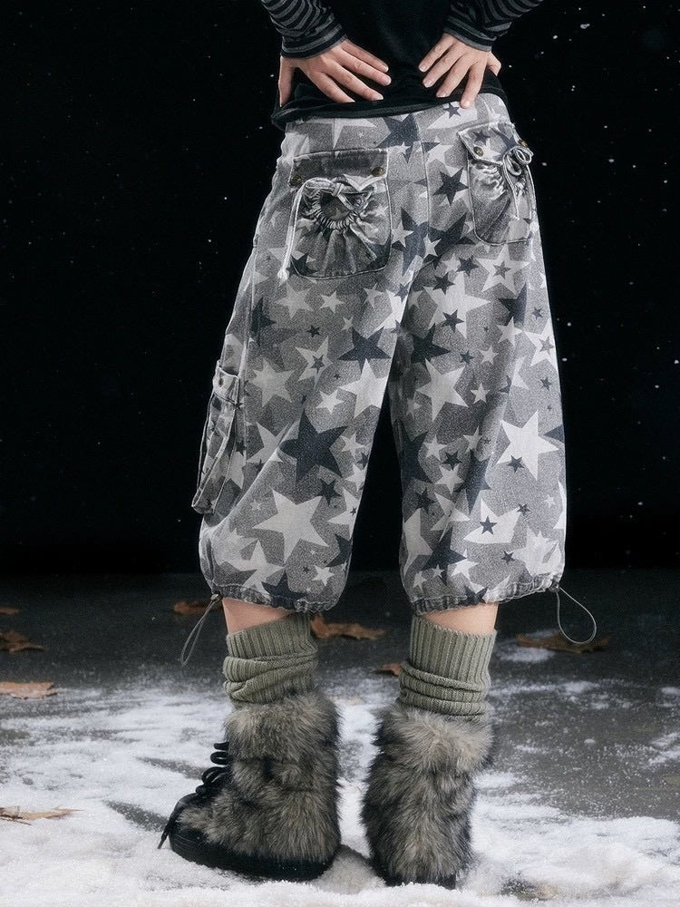 【Cest Nous】Star camouflage capri pants / 【セヌー】スターカモフラージュポケットハーフパンツ