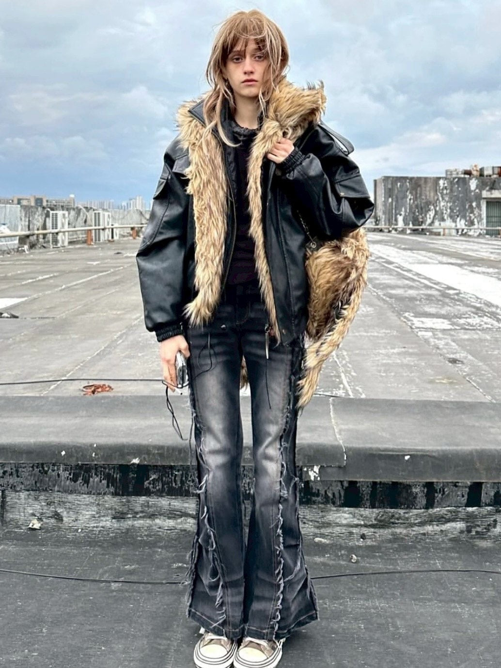 【Cest Nous】Oversize Fur collar Jacket / 【セヌー】オーバーサイズファーカラーコーティングジャケット